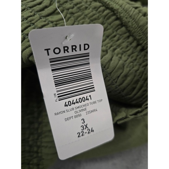 Torrid Smocked Tube Top Olive Green Strapless Plus Size 3 3X Size 22-24 boho - Picture 6 of 7